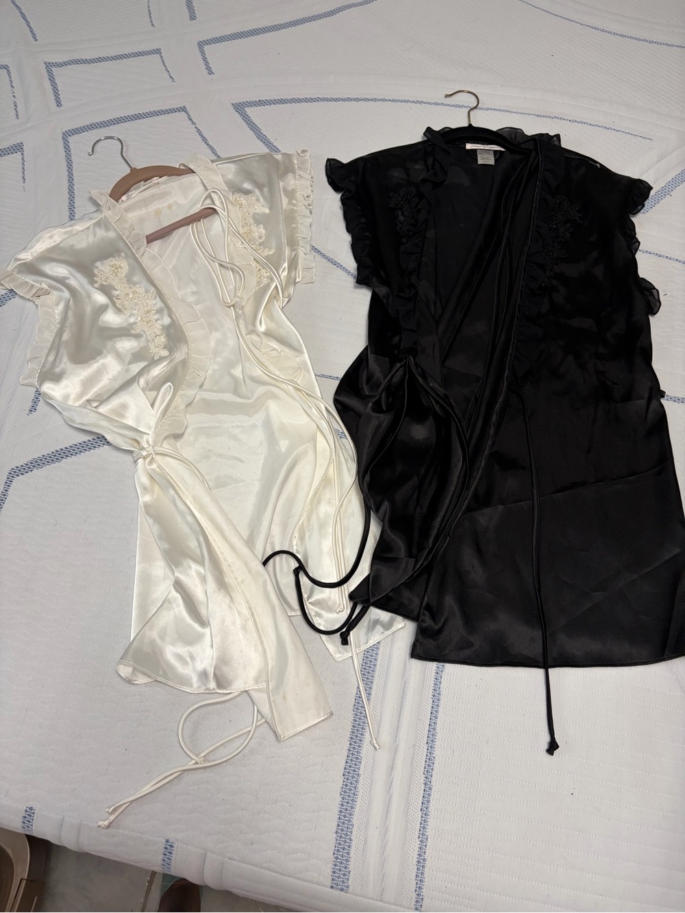 Linea Donatella Satin Wrap Dress in Black and Ivory